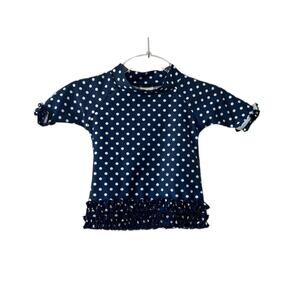 Ruffle Butts Navy Blue & White Polka Dot Long Sleeve Rash Guard 12-18 Month New